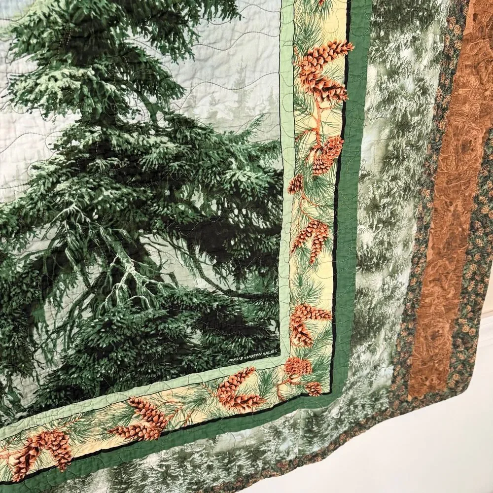 Handmade Soaring Bald Eagle Pine Tree Bear Lap Blanket Quilt Throw 66”x40”